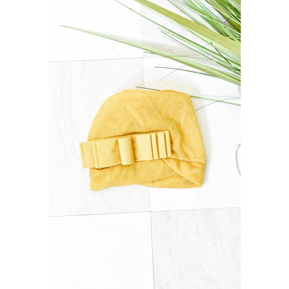 Handmade Turban Hat Women OS Gold 70s Vintage Metallic Bow Disco Glamour